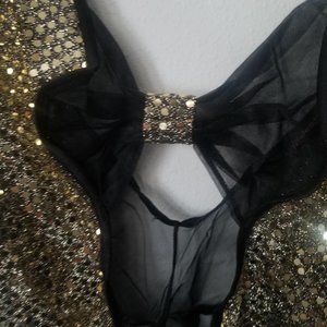 Frederick's of Hollywood Sheer Vintage Sequined Nightie Blk L